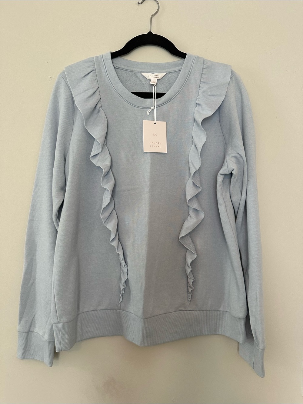 LC Lauren Conrad Pale Blue Ruffle-Front Sweatshirt